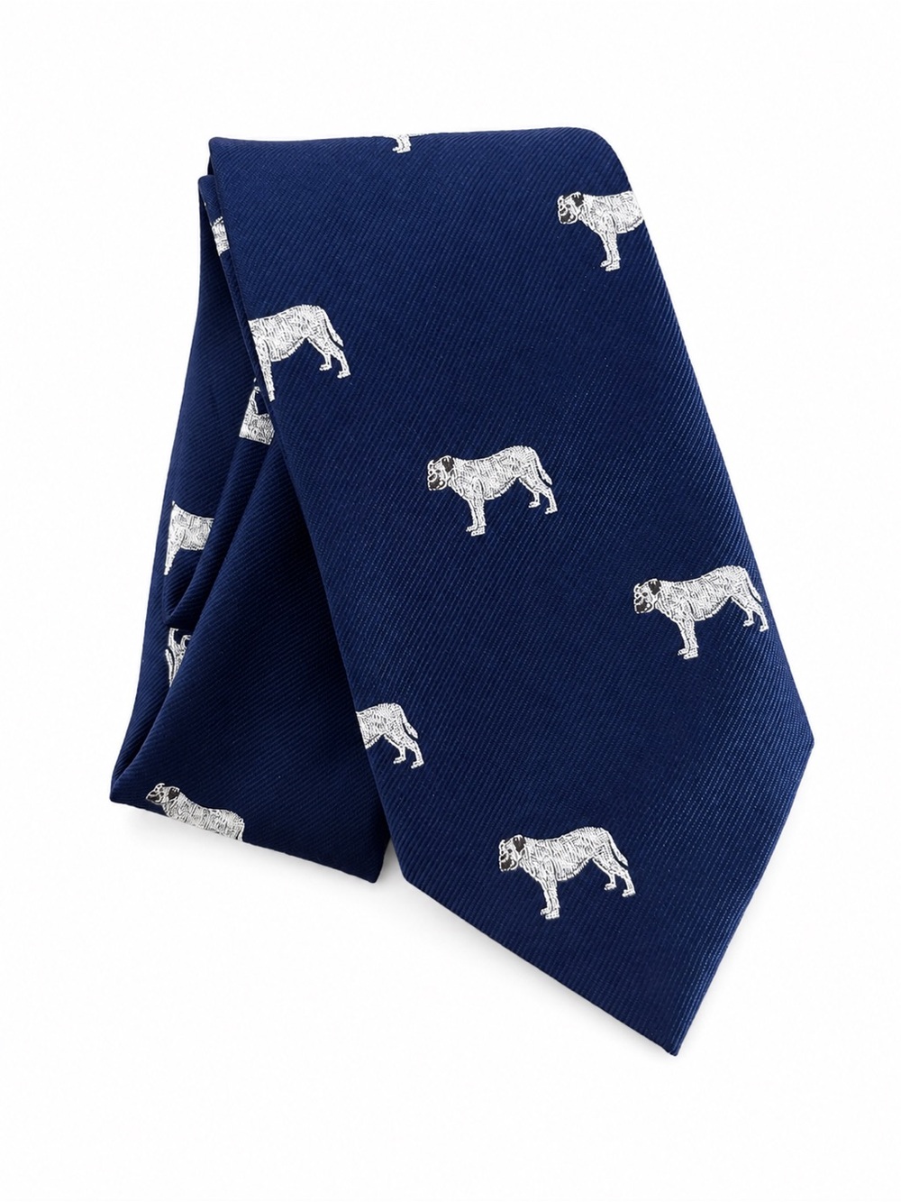 Mens Chipp2 navy blue tie with English mastif dogs embroidered
